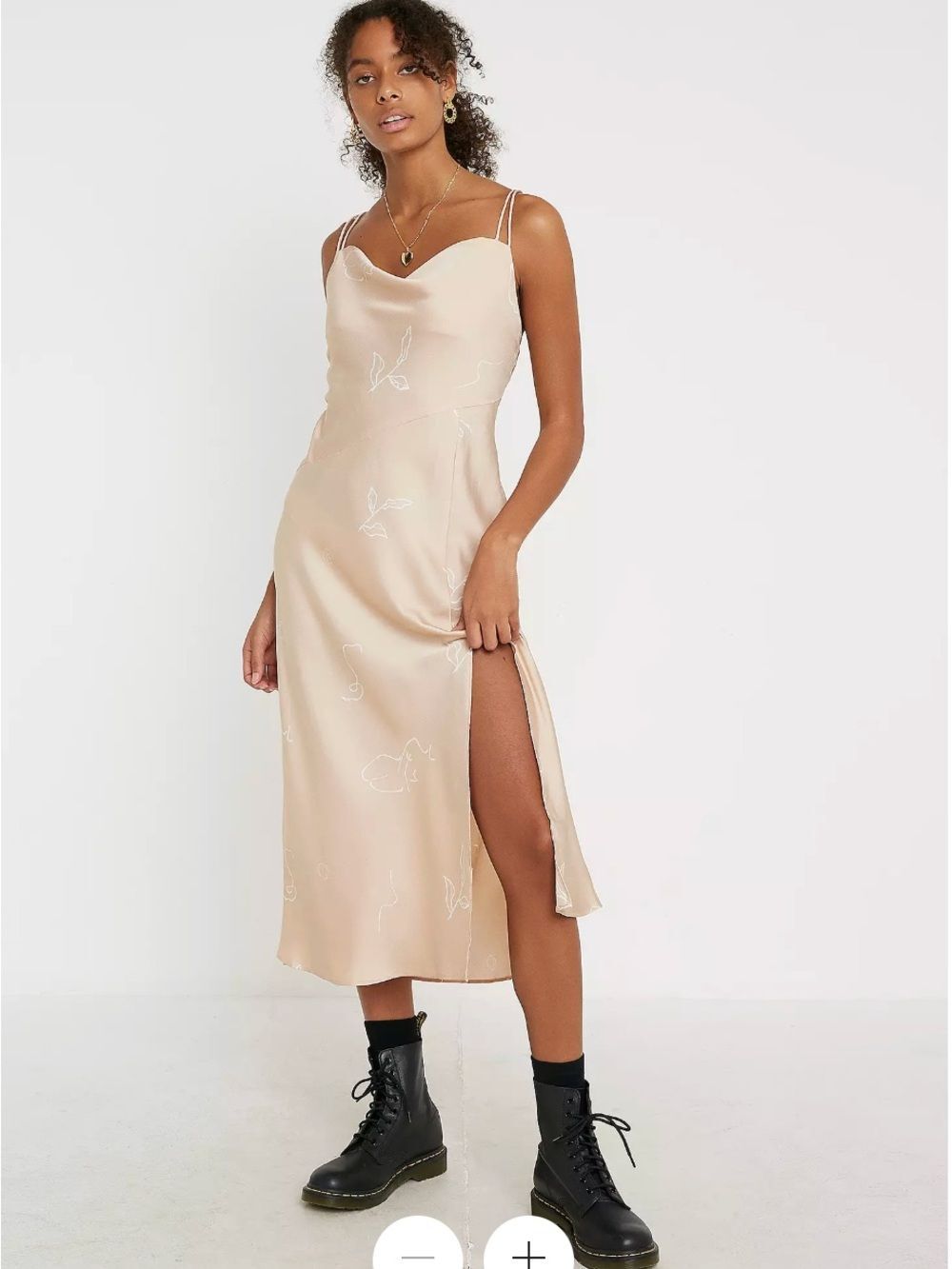 Finders Keepers Champagne Satin Midi Slip Dress with Side Slit - Picture 5 of 8
